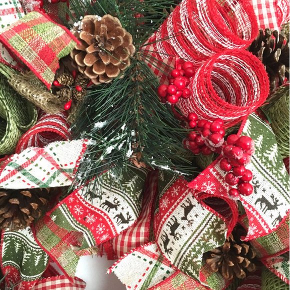 Reindeer Farmhouse Winter Wreath for Front Door Rustic Pinecone Farmhouse Decor - Picture 5 of 5